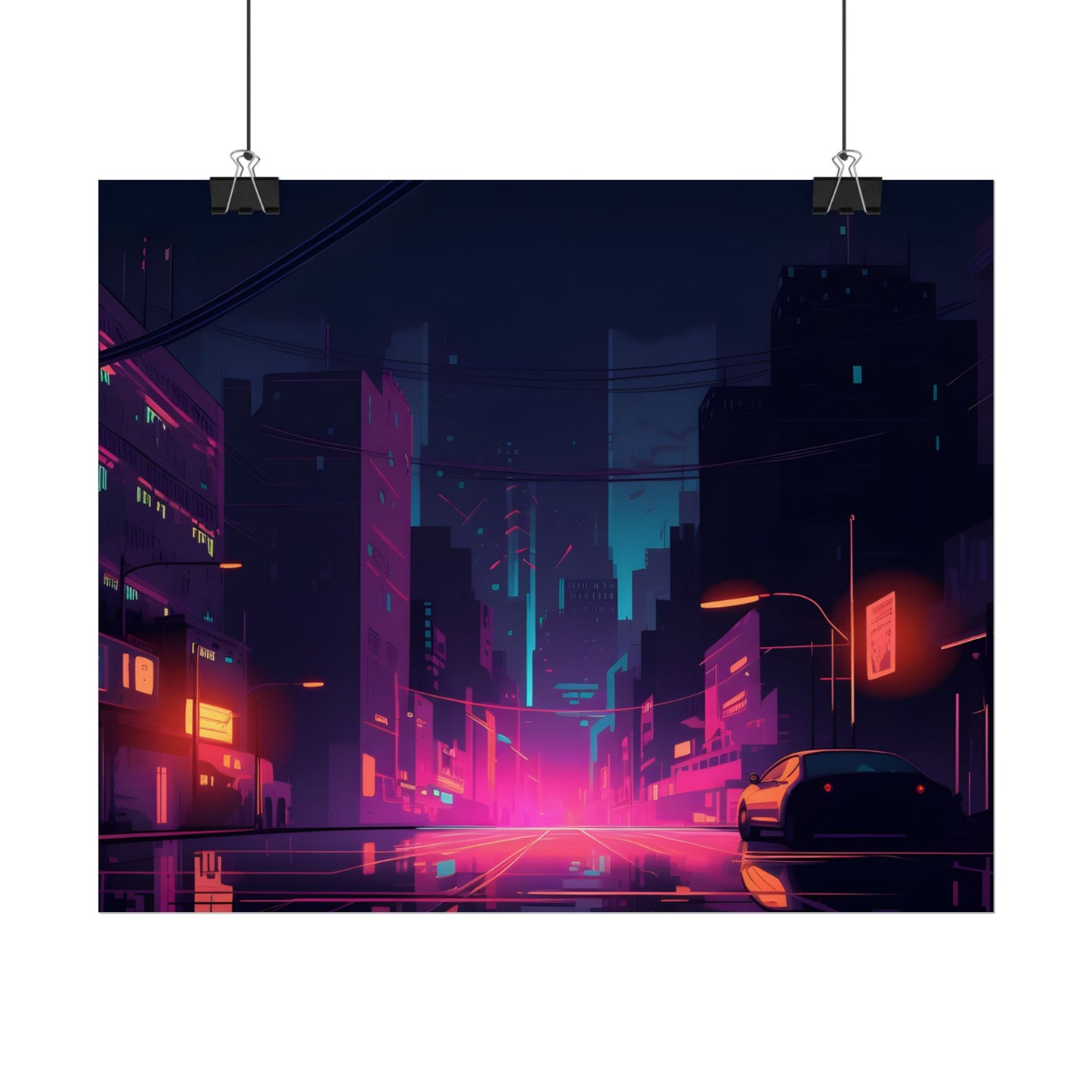 Cyberpunk Night: Moody Cityscape with Unique Architecture - Poster