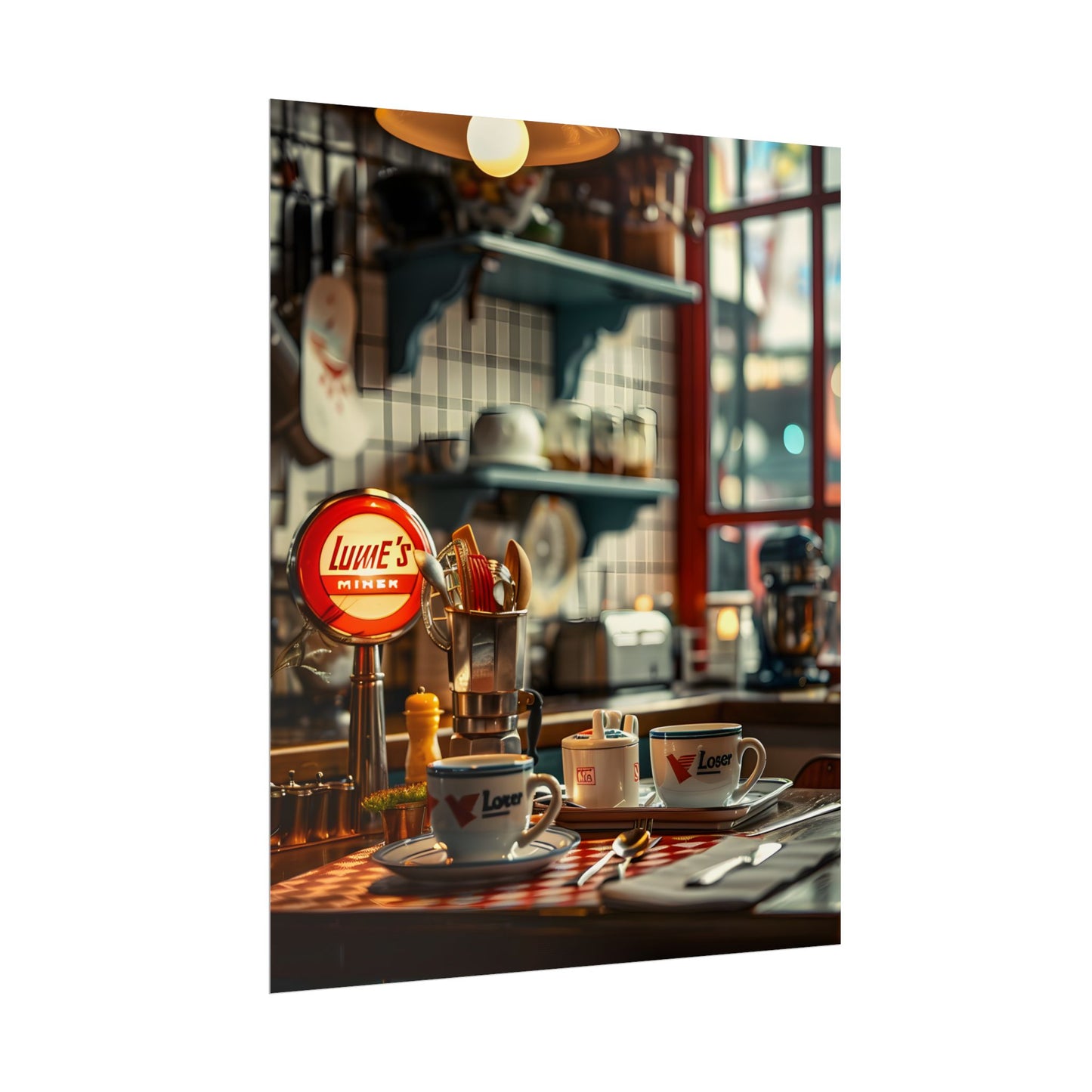 Retro Warmth: Cozy Lukes Diner Coffee Scene Art - Poster