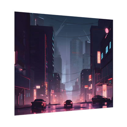 Cyberpunk Night: Melancholic Cityscape - Poster