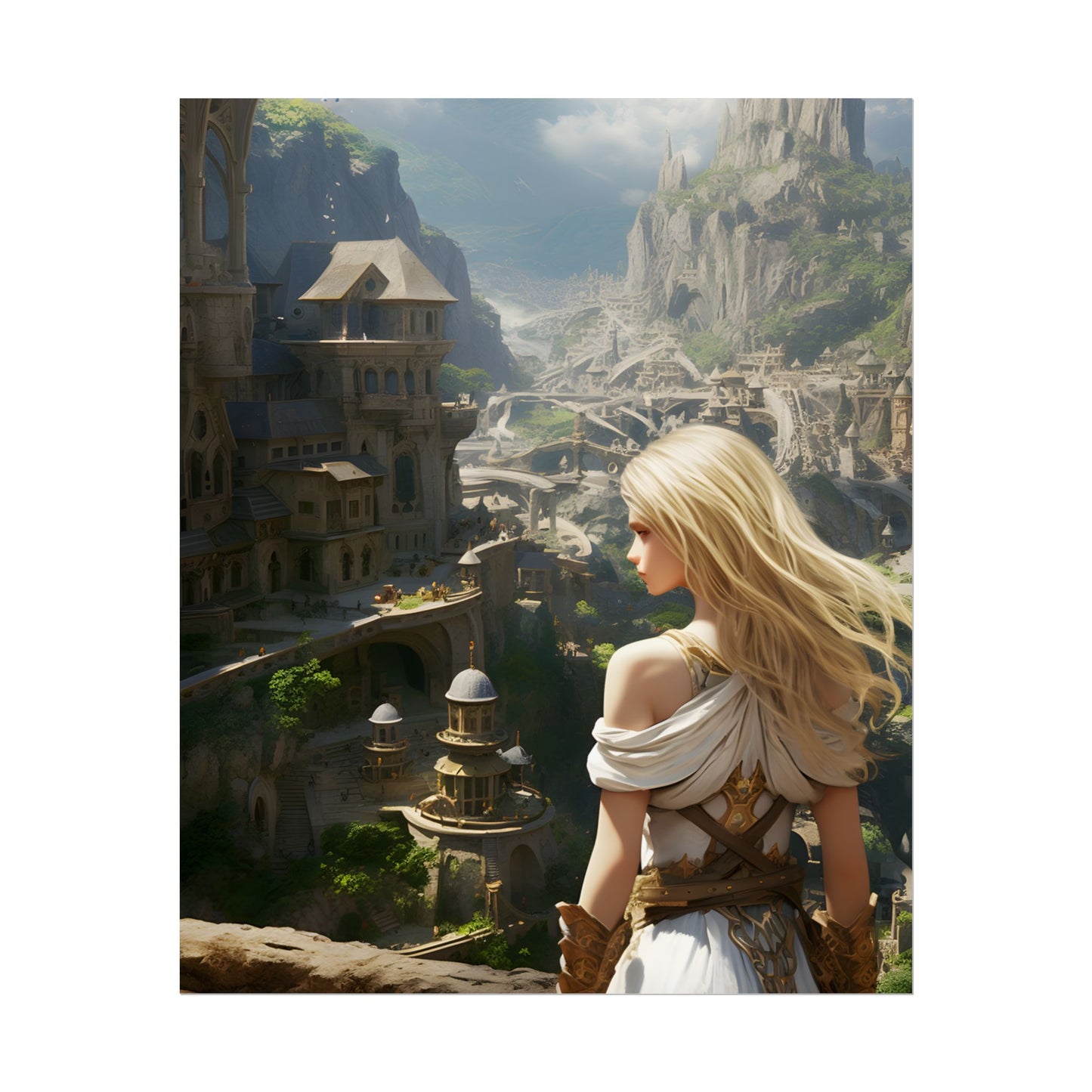 Dramatic Anime Blonde: Flying Female Digital Art - Poster