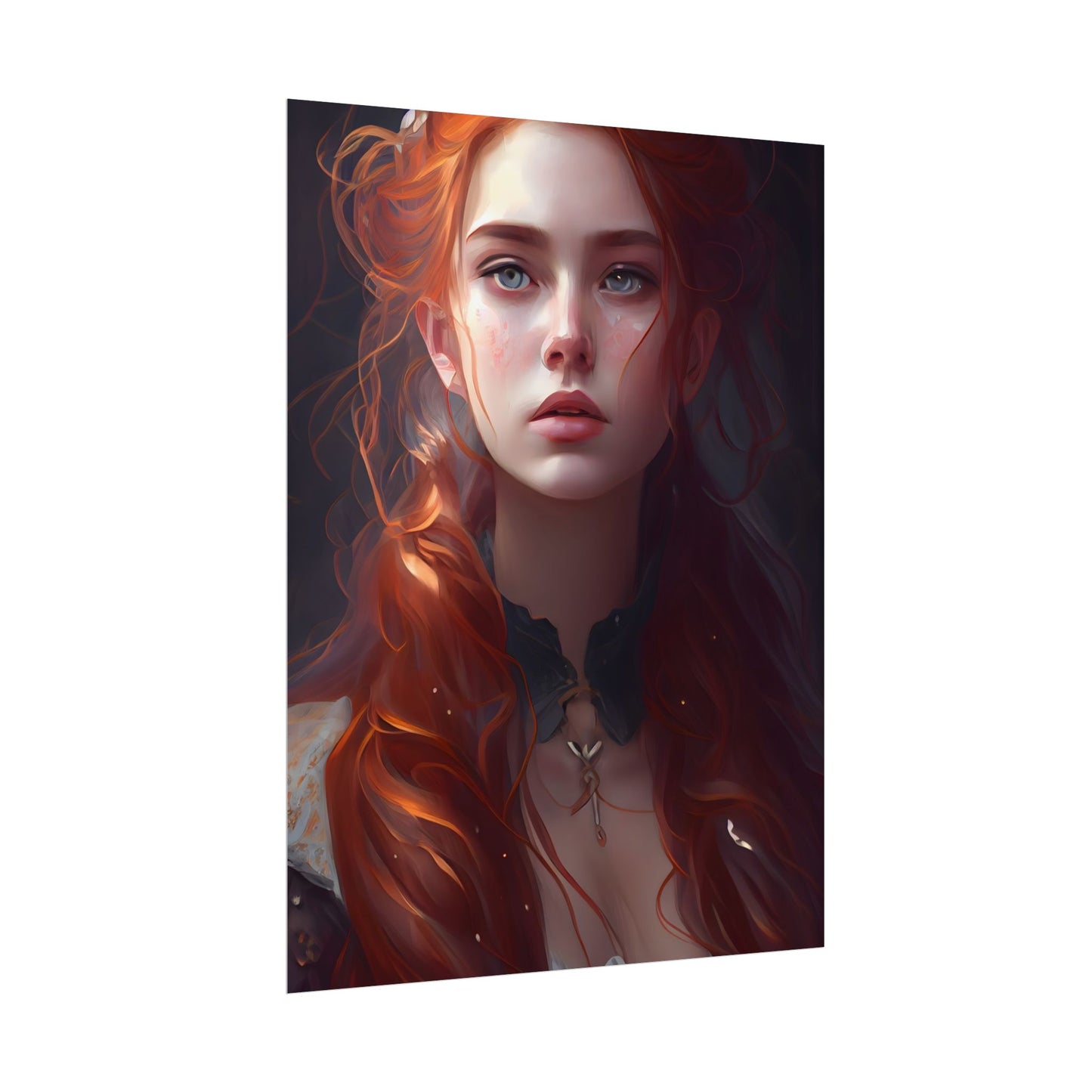 Elegant Redhead Portrait: Female Artwork in Dress - Poster