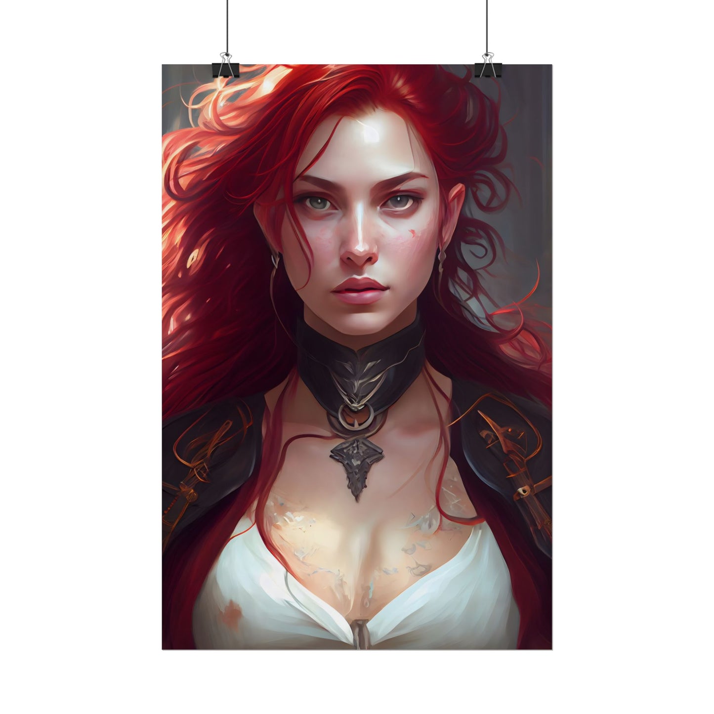 Red Hair Beauty: Elegant Woman in Black - Poster