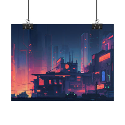 Cyberpunk Night: Melancholic Cityscape Digital Art - Poster
