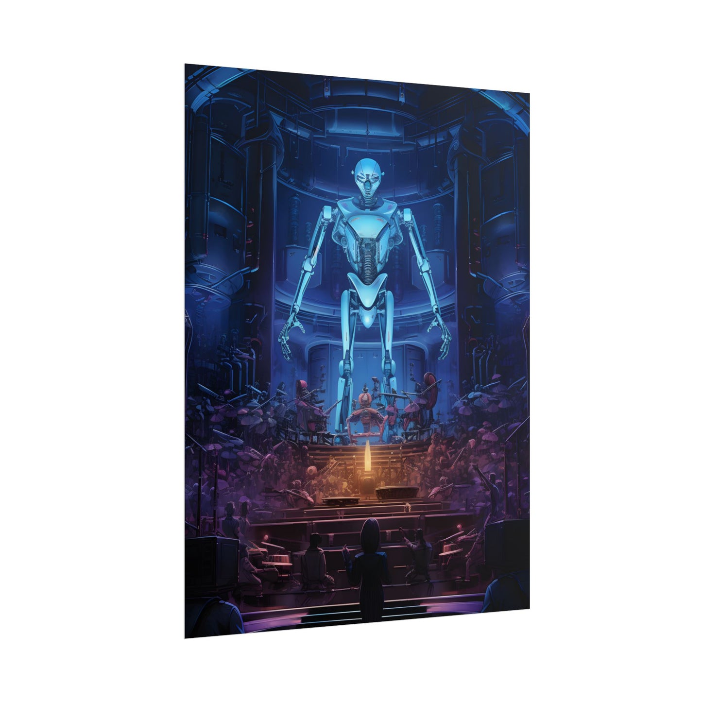 Mechanical Harmony: Black & Grey Robot Orchestra Symphony - Poster