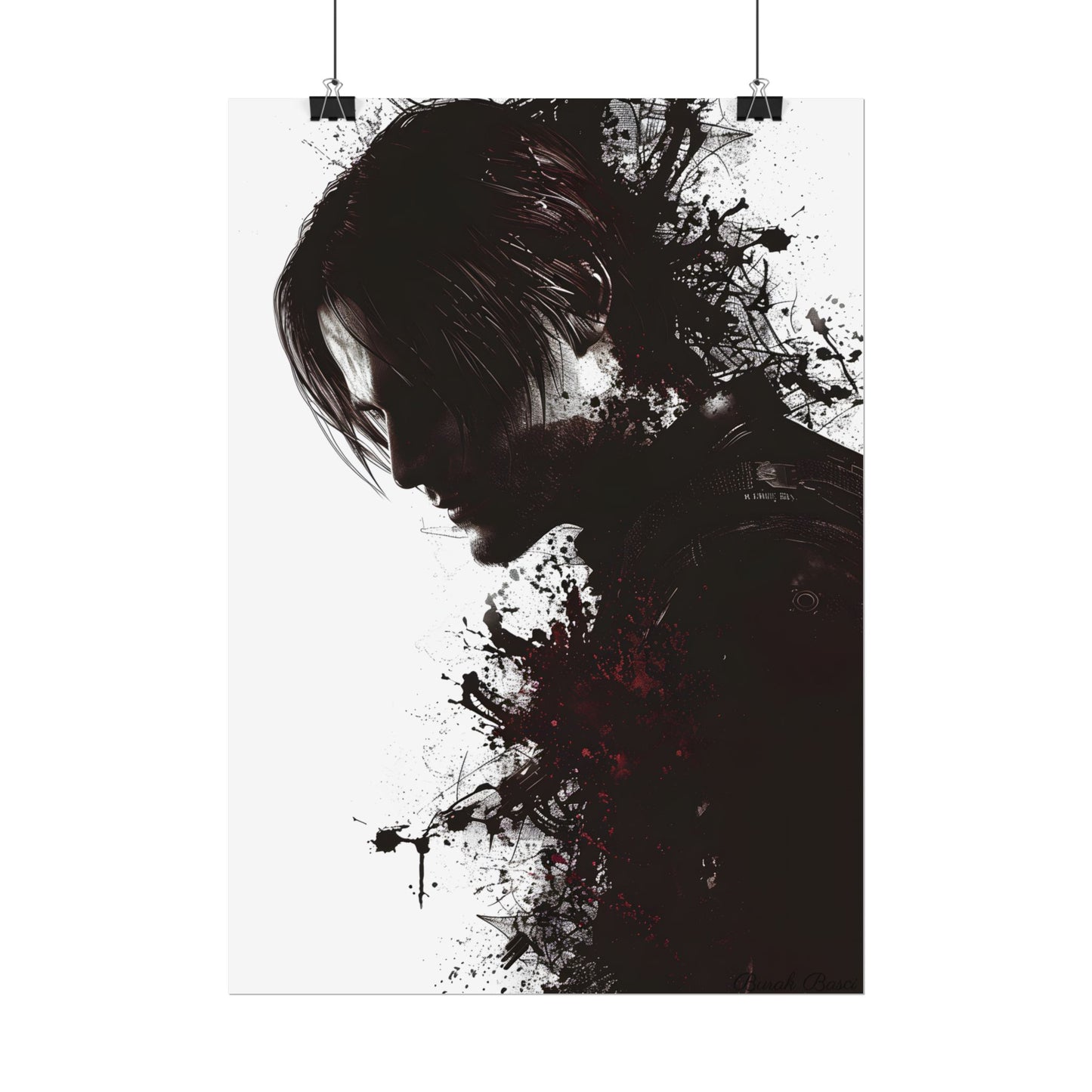 Emerging from Darkness: Blood-Splattered Figure Digital Art - Poster