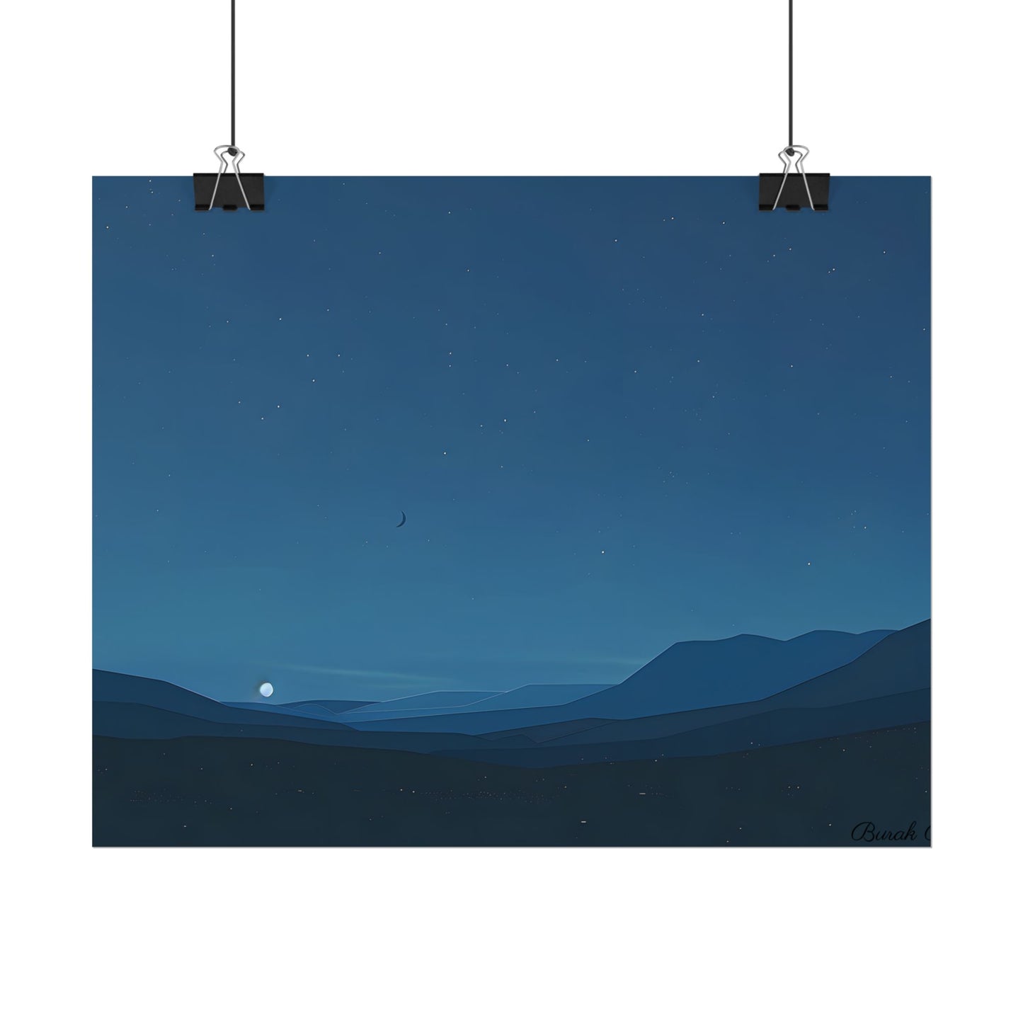Minimalist Night Sky: Stars and Crescent Moon Art - Poster