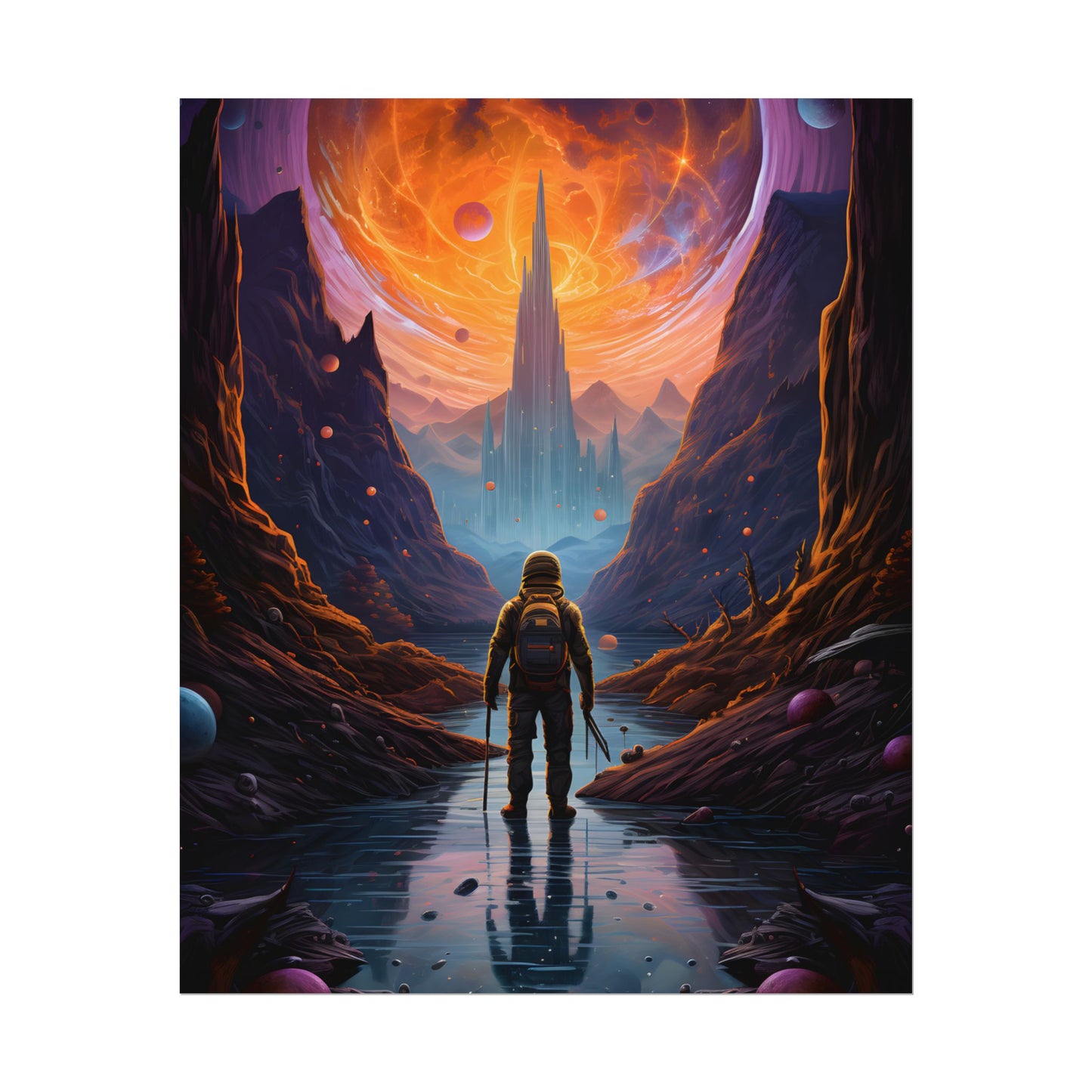 Futuristic Explorer in Wilderness: Sci-Fi Artwork - Poster