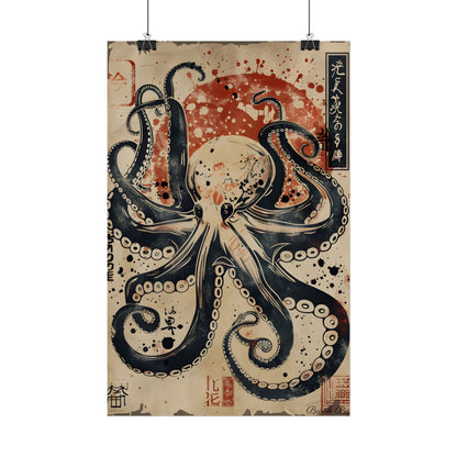 Stylized Octopus: Vibrant Japanese Ukiyo-E Artwork - Poster