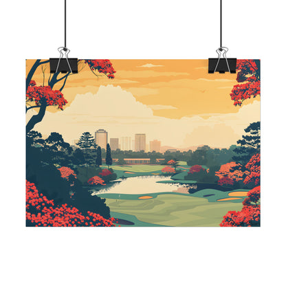 Retro-Style Augusta Georgia Golf Course: Vibrant Illustration Art - Poster