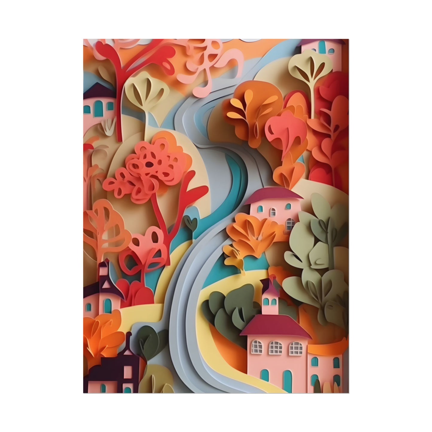 Intricate European Landscape: Paper Quilling Artwork - Poster