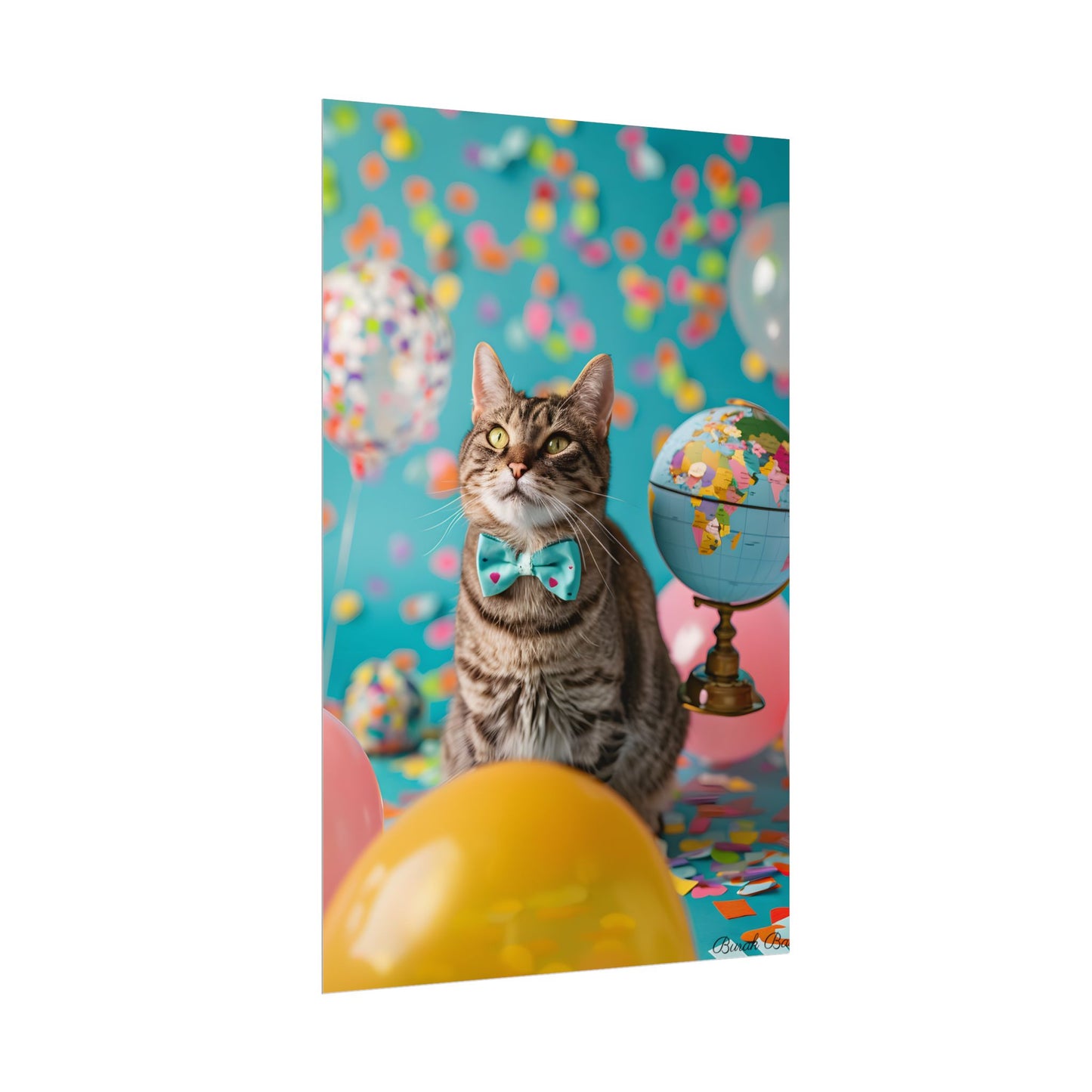 Whimsical Cat with Bow Tie: Mysterious Feline Artwork - Poster