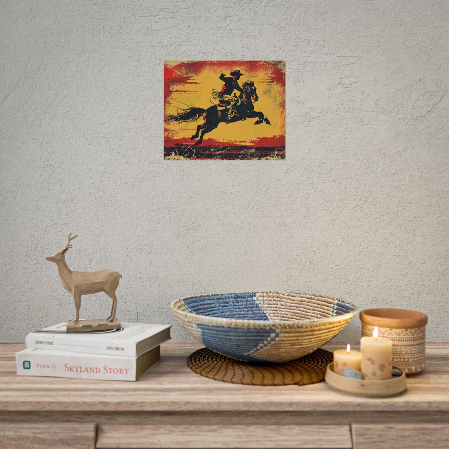 Retro Rodeo Action: Cowboy Riding Bucking Bronc - Poster