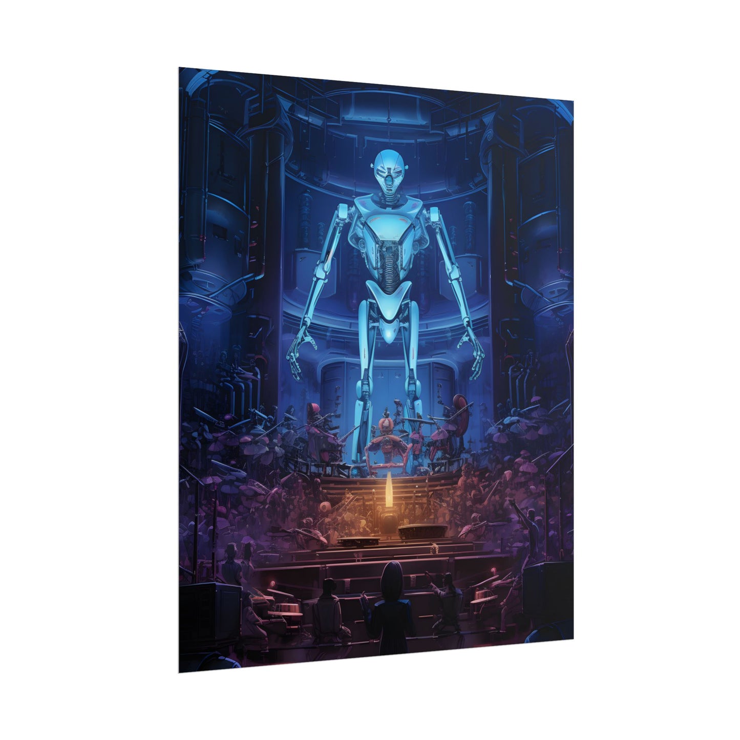 Mechanical Harmony: Black & Grey Robot Orchestra Symphony - Poster