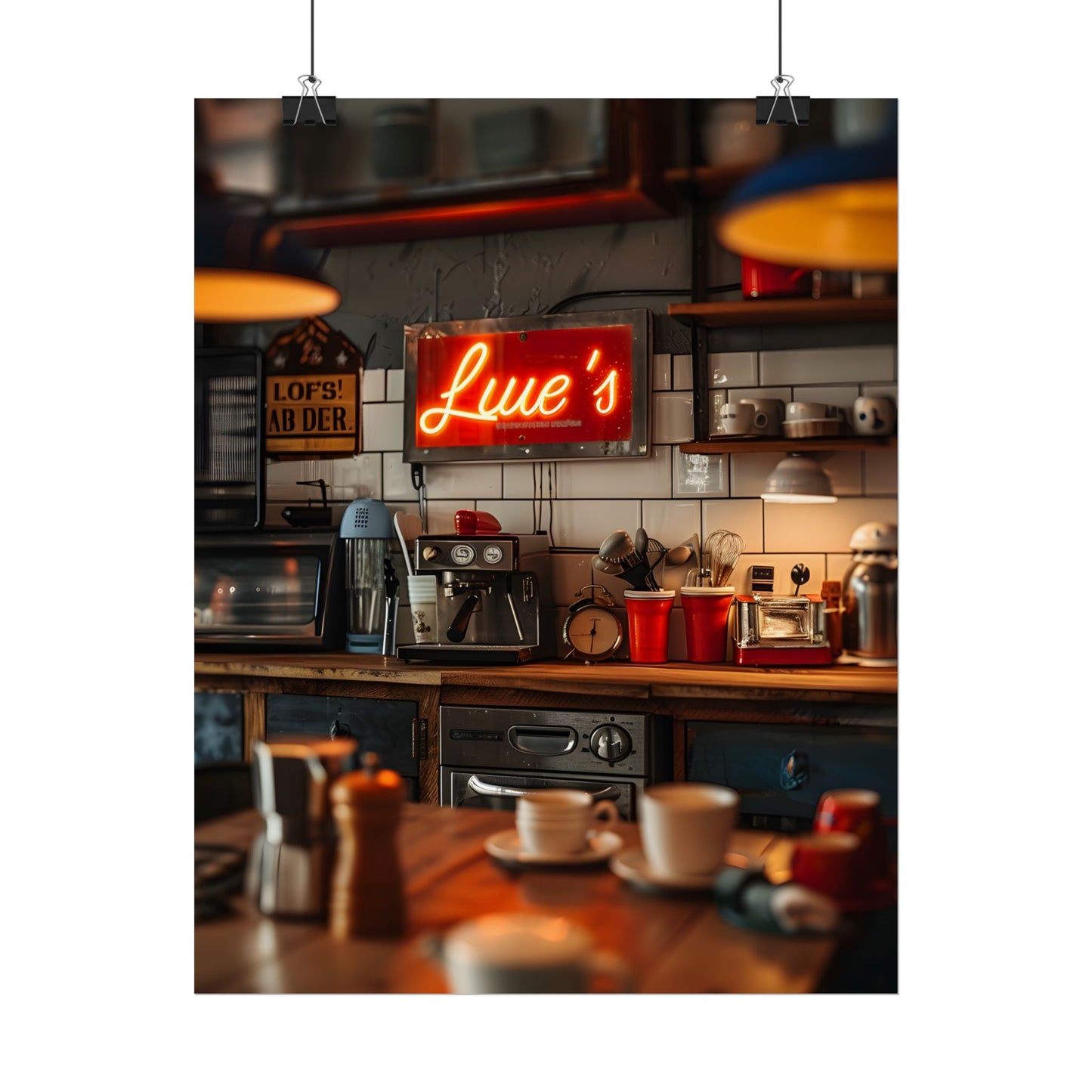 Cozy Retro Kitchen Artwork: Lukes Diner Sign Digital Art - Poster