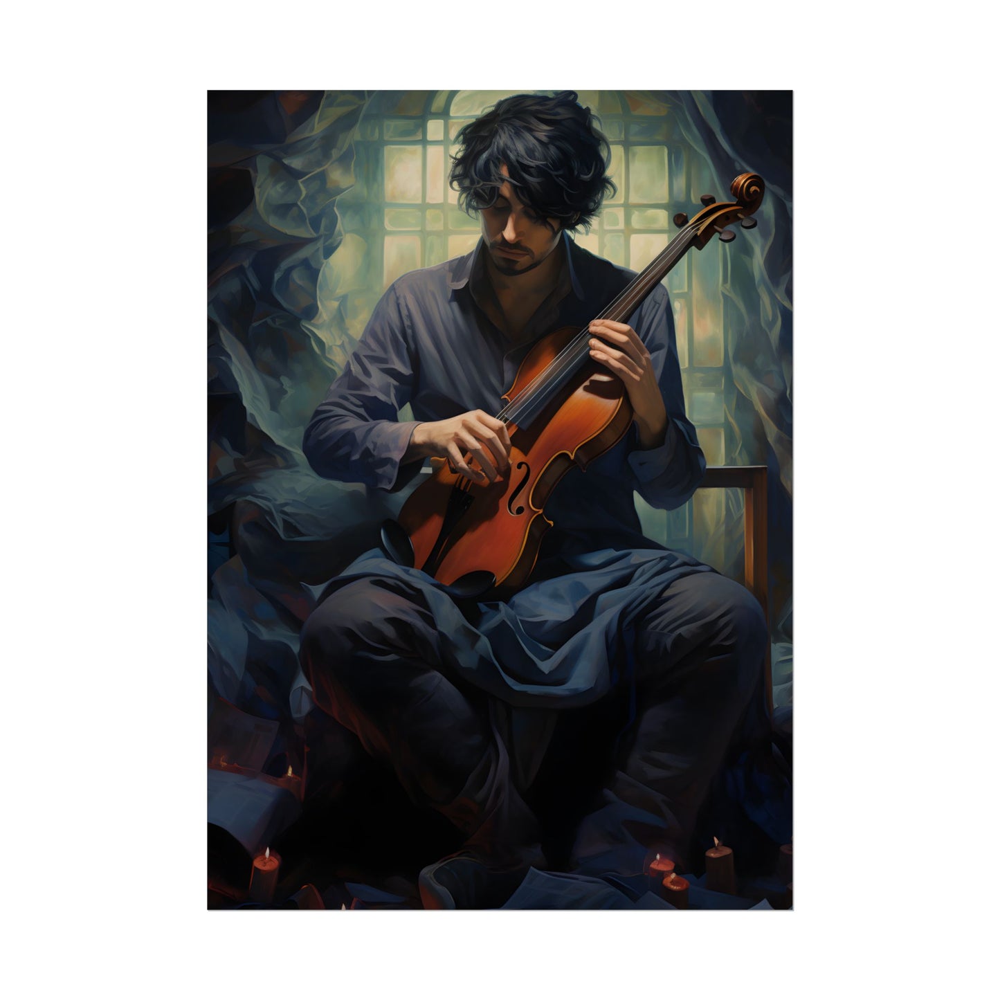Mysterious Musician: Intimate Guitar Portrait - Poster