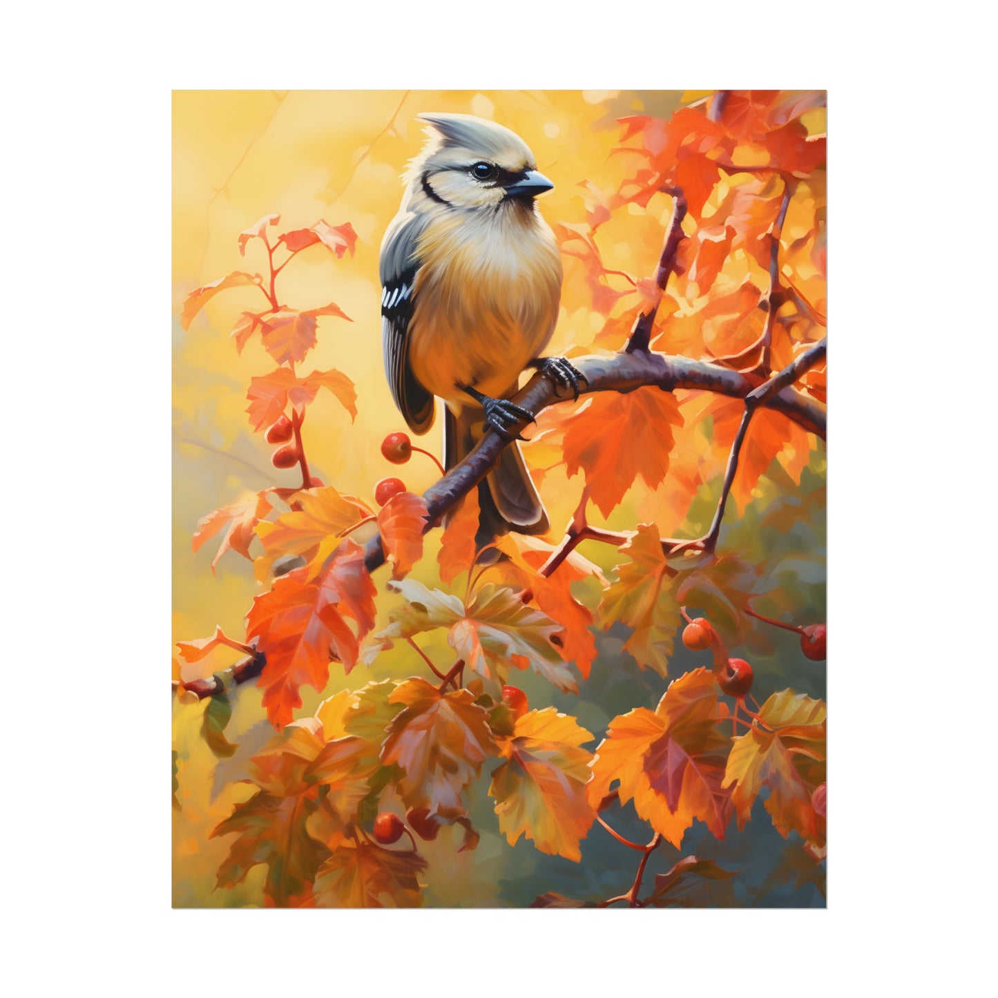 Vibrant Oak Branch: Oil Painting of Nature's Serenity - Poster