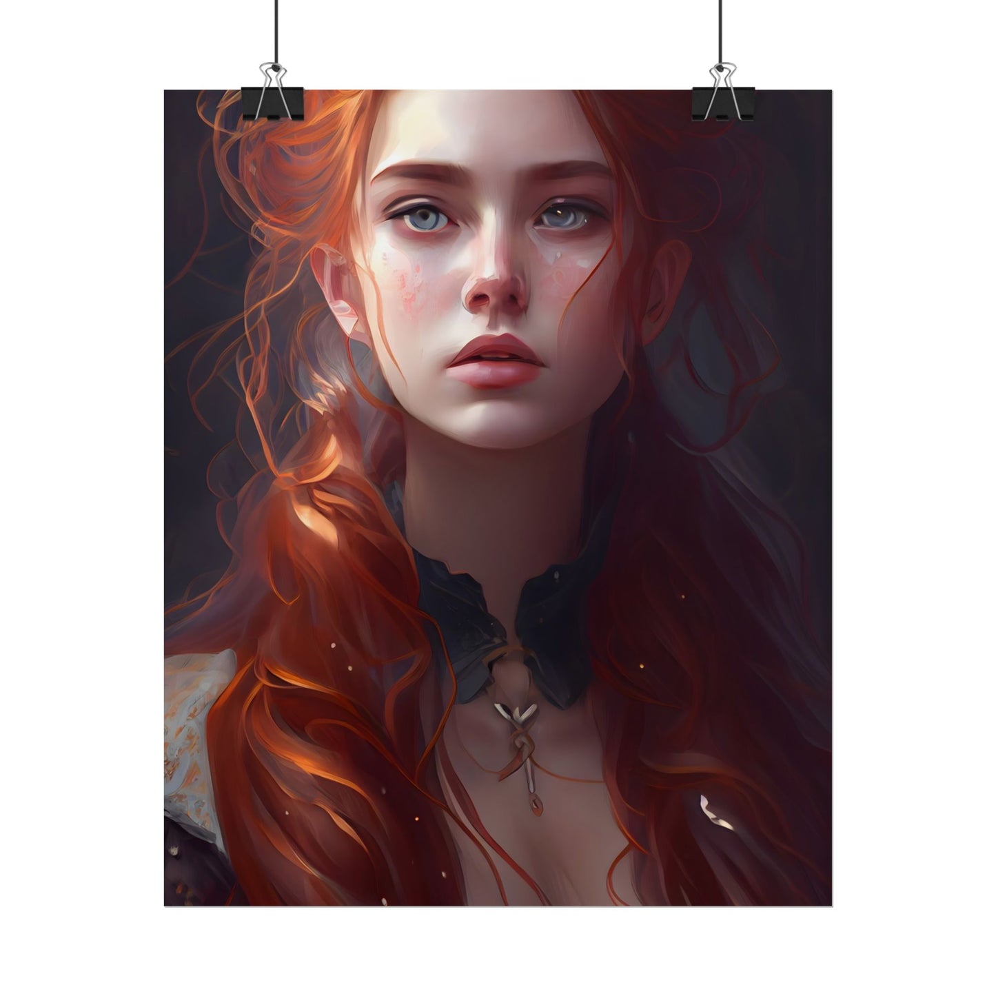 Elegant Redhead Portrait: Female Artwork in Dress - Poster