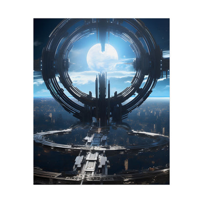Futuristic Space Station: Orbiting Multimoon Planet Artwork - Poster
