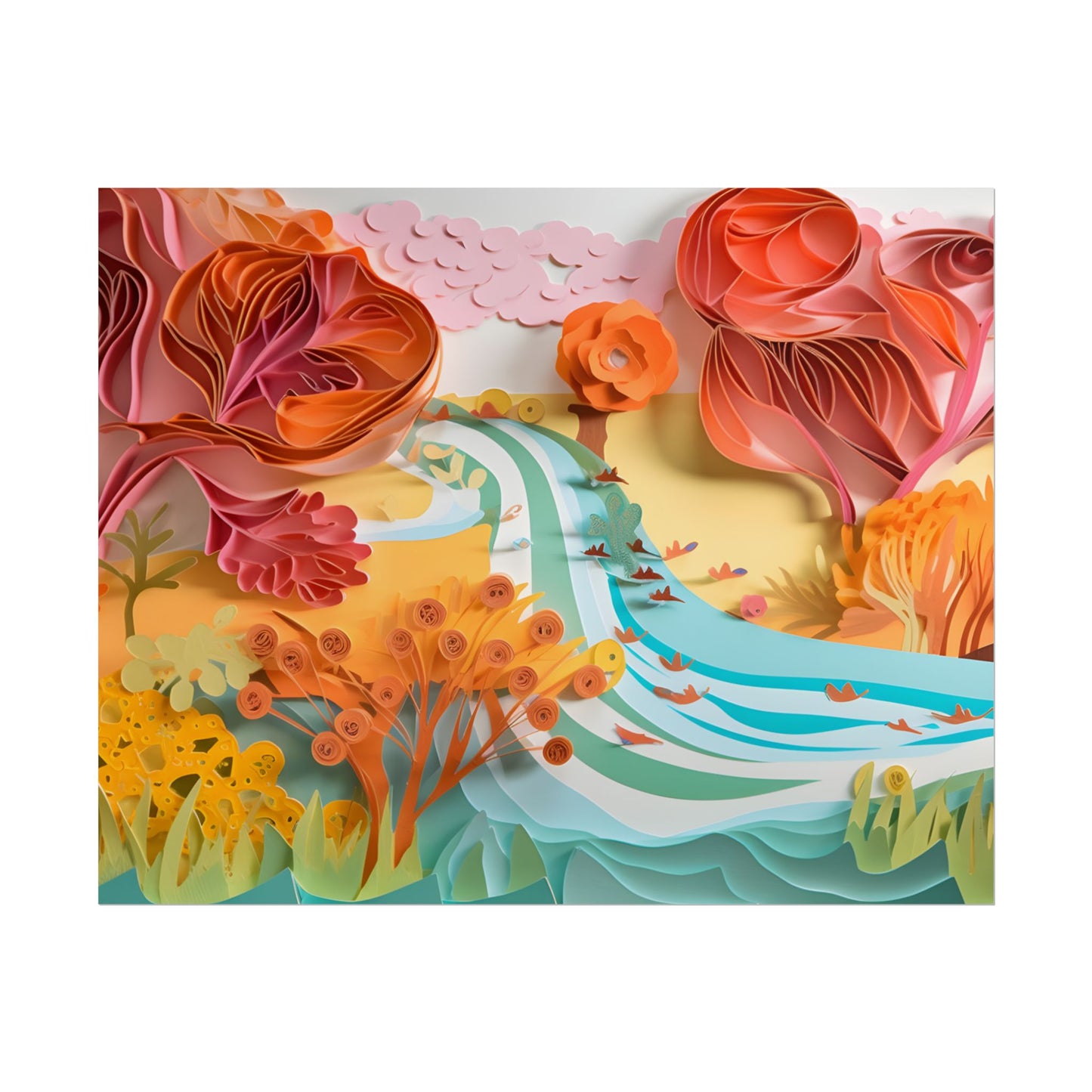 Magical Beach Landscape: Serene Paper Quilled Artwork - Poster