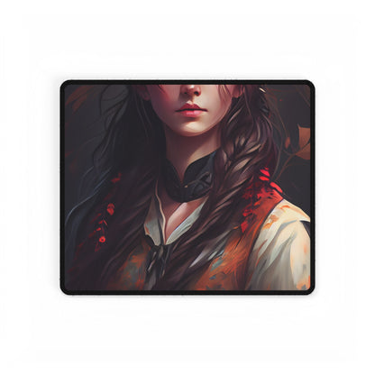 Vibrant Portrait: Brown Hair, Green Eyes Artwork - Desk Mat