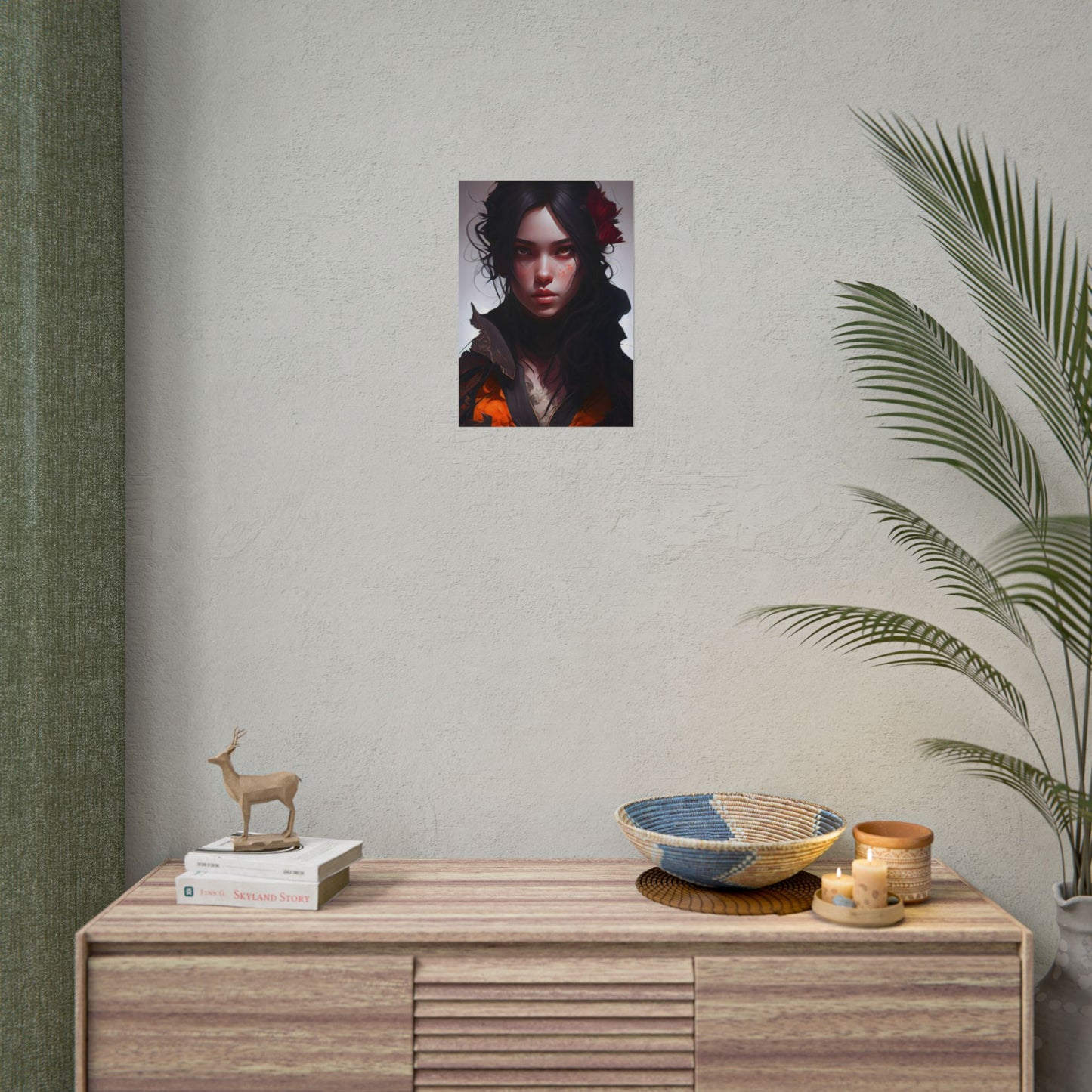 Black Hair Female Portrait: Elegant Dress Artwork - Poster