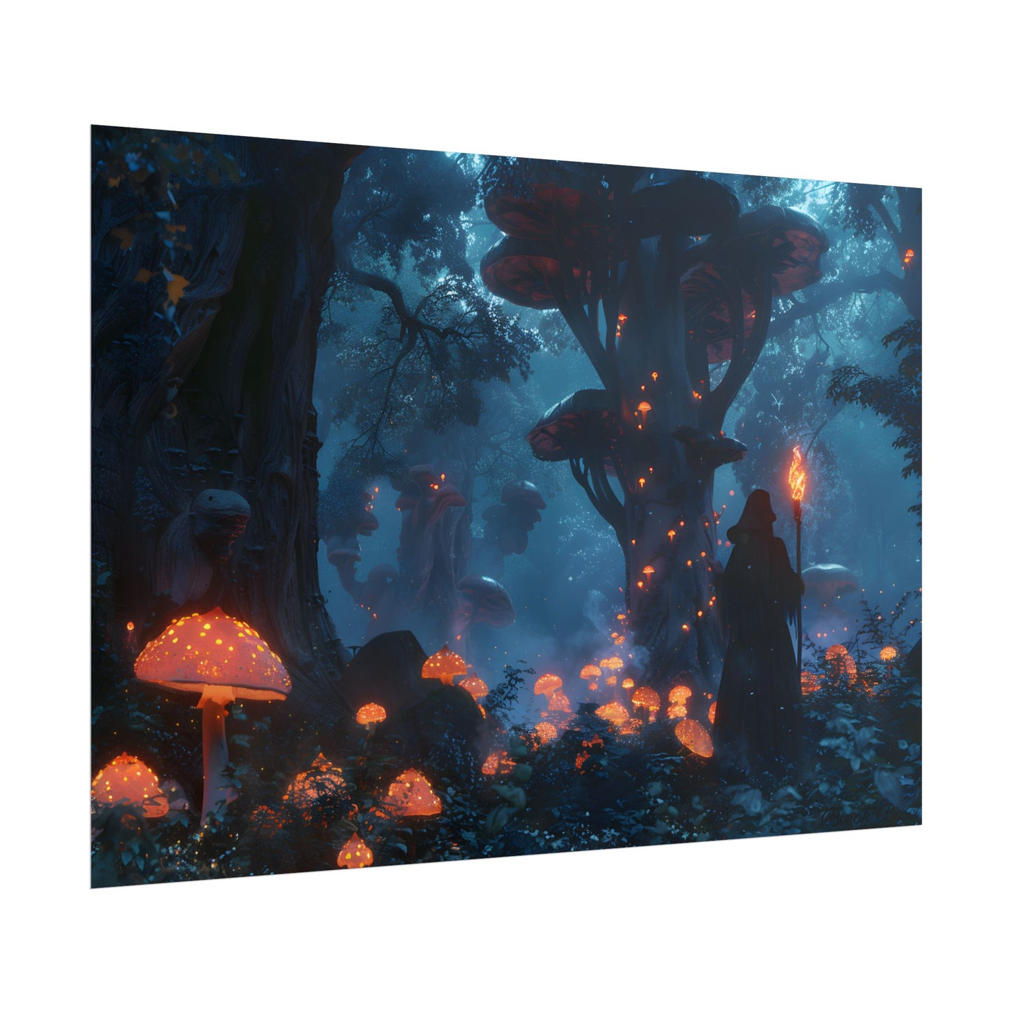 Mystical Forest Encounter: Vibrant Witch Artwork - Poster
