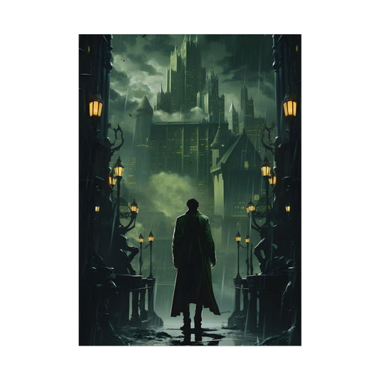 Urban Fantasy Detective: Noir Cityscape Graphic Novel Illustration - Poster