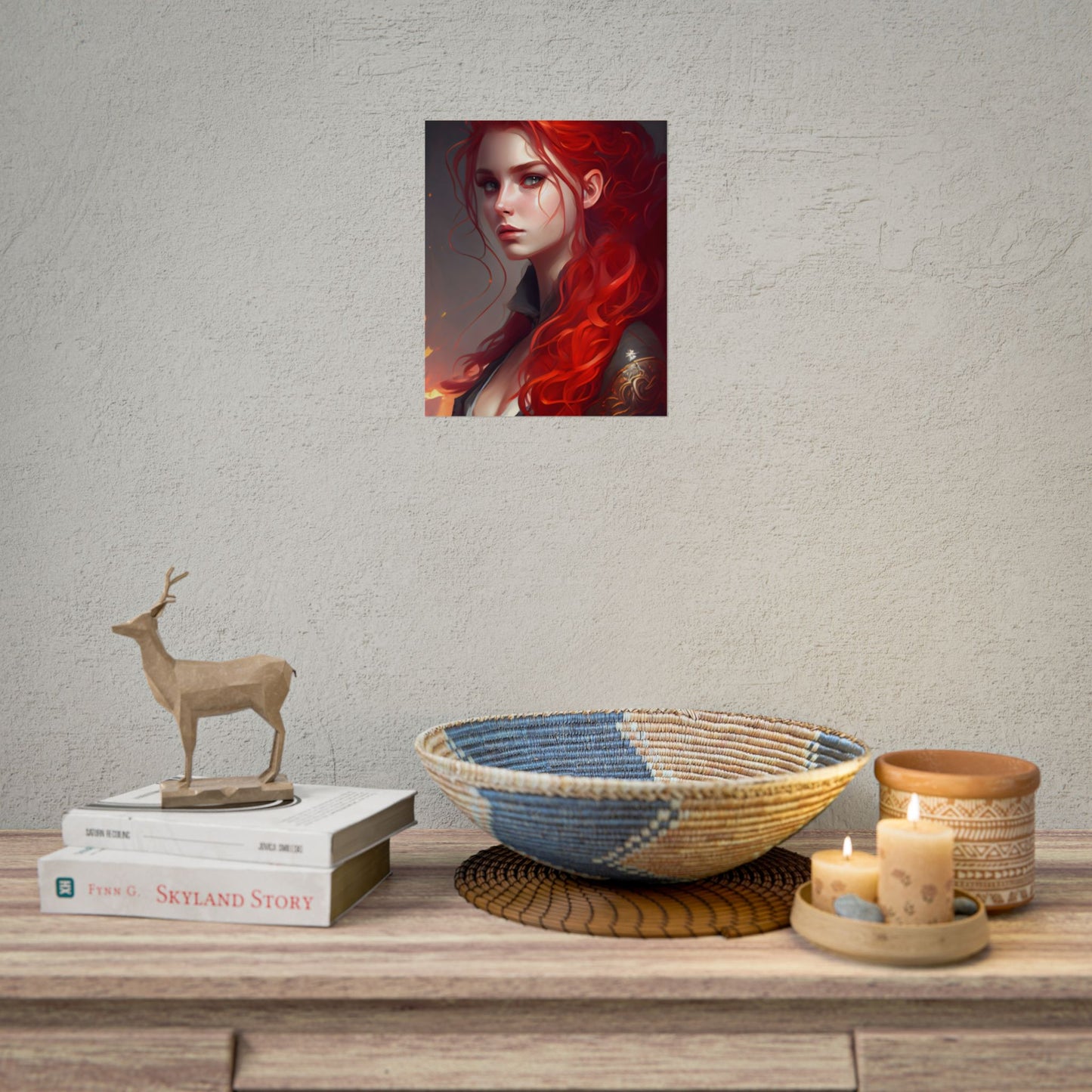 Composed Redhead: Elegant Portrait in Vibrant Red - Poster
