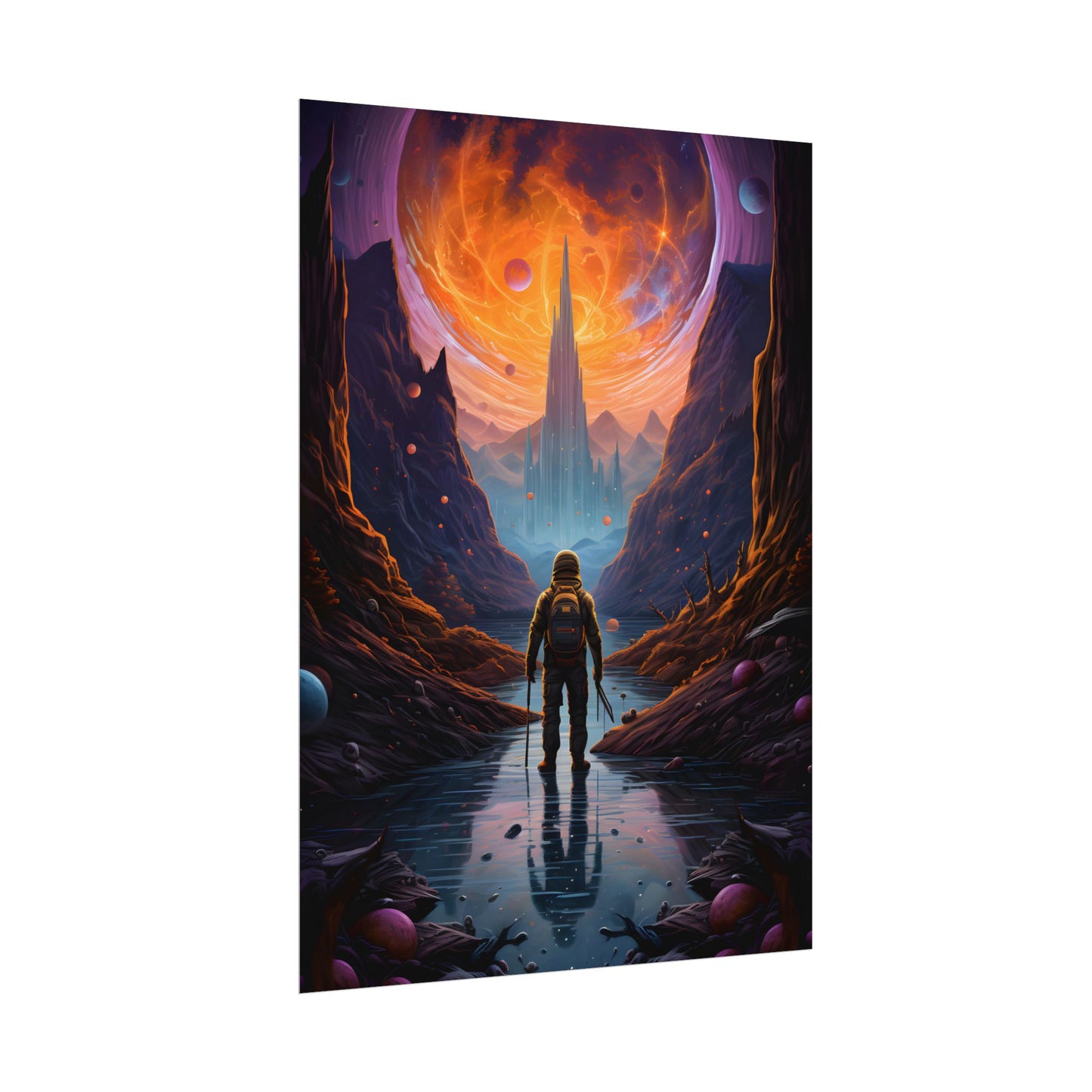 Futuristic Explorer in Wilderness: Sci-Fi Artwork - Poster