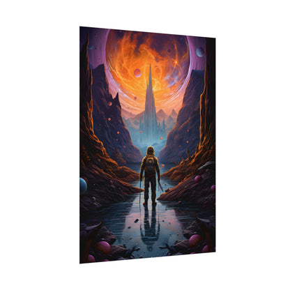 Futuristic Explorer in Wilderness: Sci-Fi Artwork - Poster
