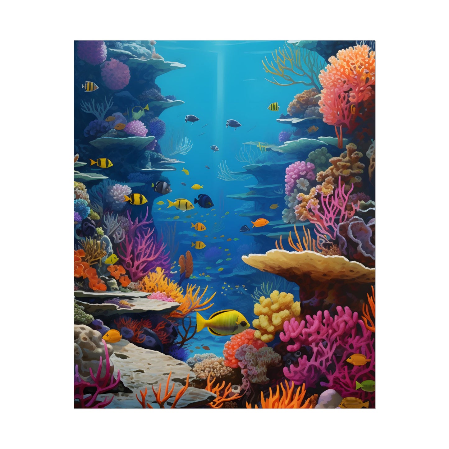Vibrant Coral Reef Sanctuary: Tropical Marine Life Art - Poster