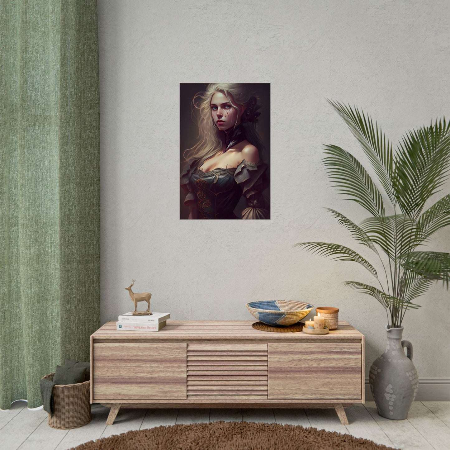 Blonde Female Portrait in a Dress: Stunning Artwork - Poster