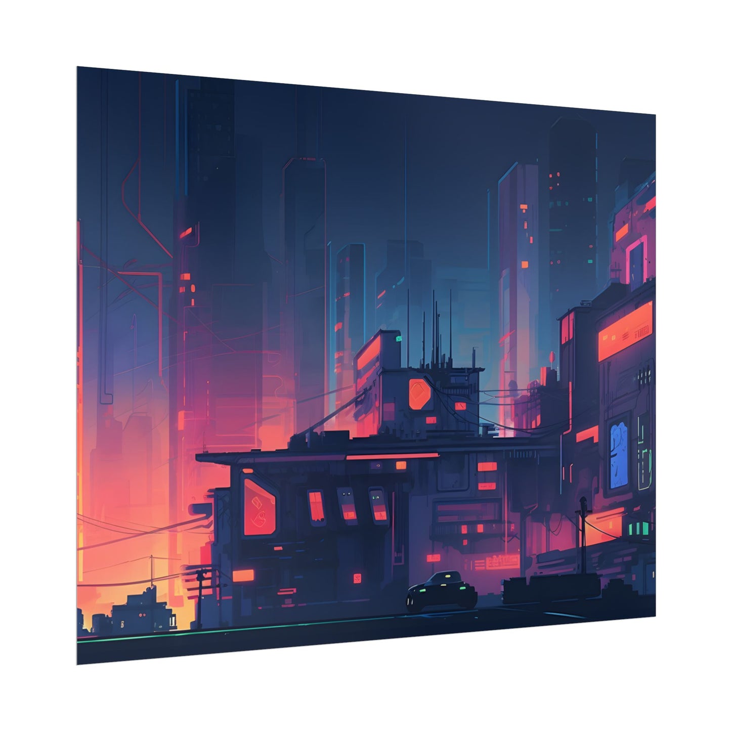 Cyberpunk Night: Melancholic Cityscape Digital Art - Poster