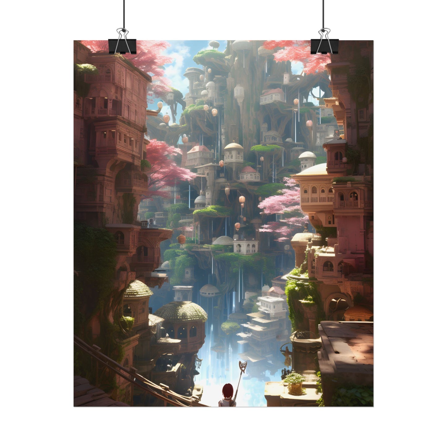 Dramatic Anime Cityscape: Birds Eye View Digital Art - Poster