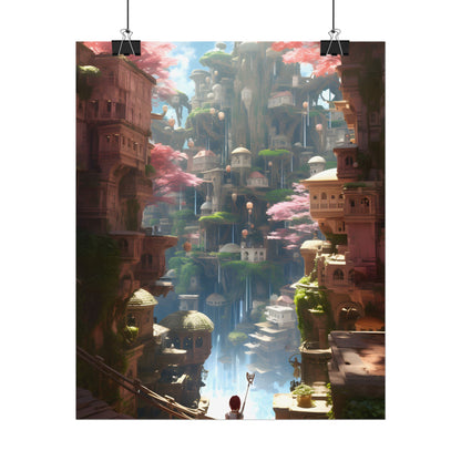 Dramatic Anime Cityscape: Birds Eye View Digital Art - Poster