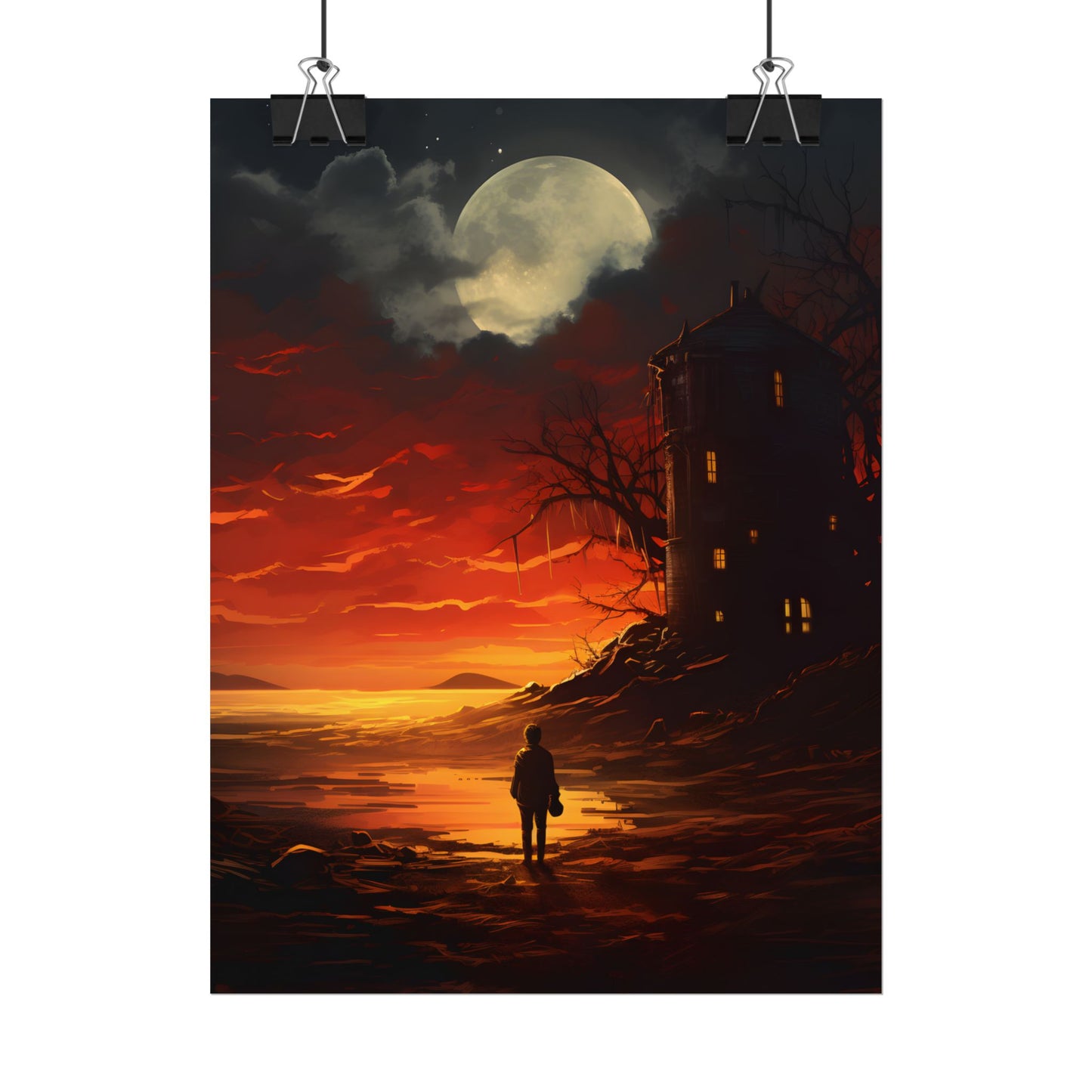 Black and White Portrait: Mysterious Figure Seated - Poster