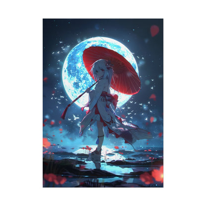 Cute Anime Girl with Umbrella: Rainy Day Art - Poster