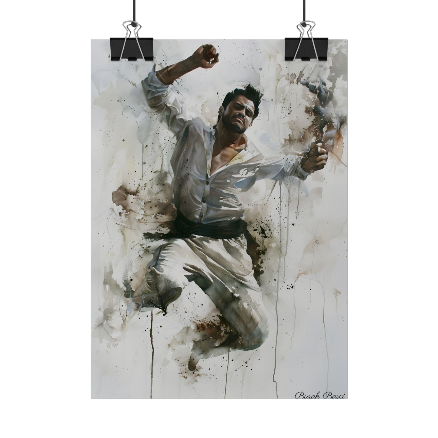 Watercolor Artwork: Man Dancing in Dynamic Movement - Poster