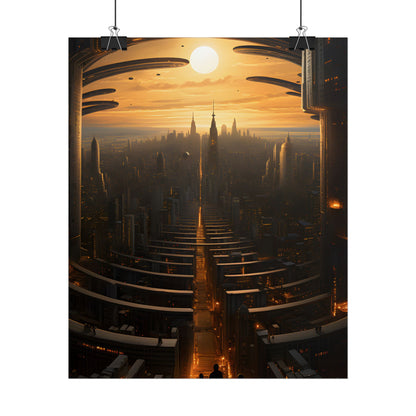 Dystopian Utopia: Futuristic Cityscape with Dark Facade - Poster