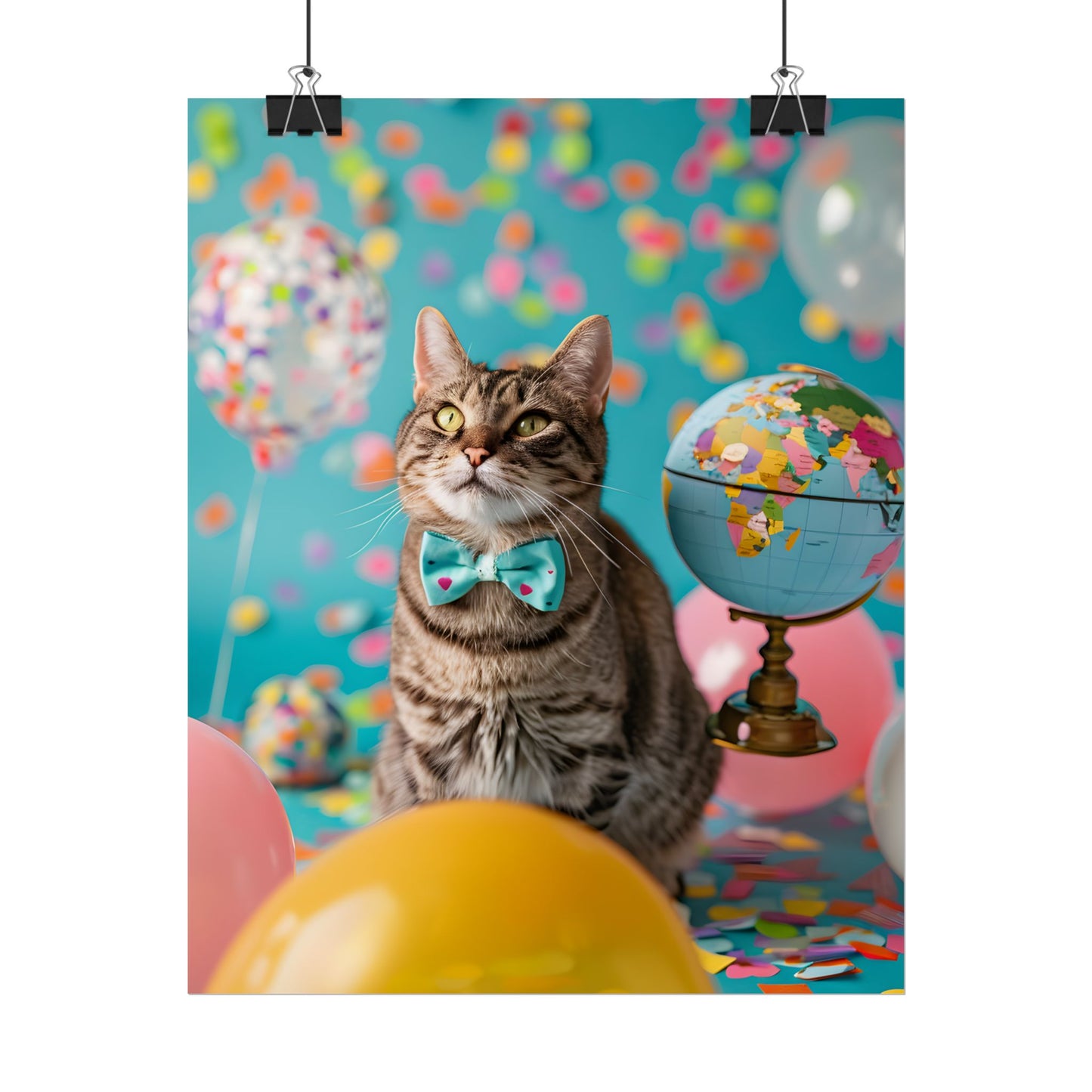 Whimsical Cat with Bow Tie: Mysterious Feline Artwork - Poster