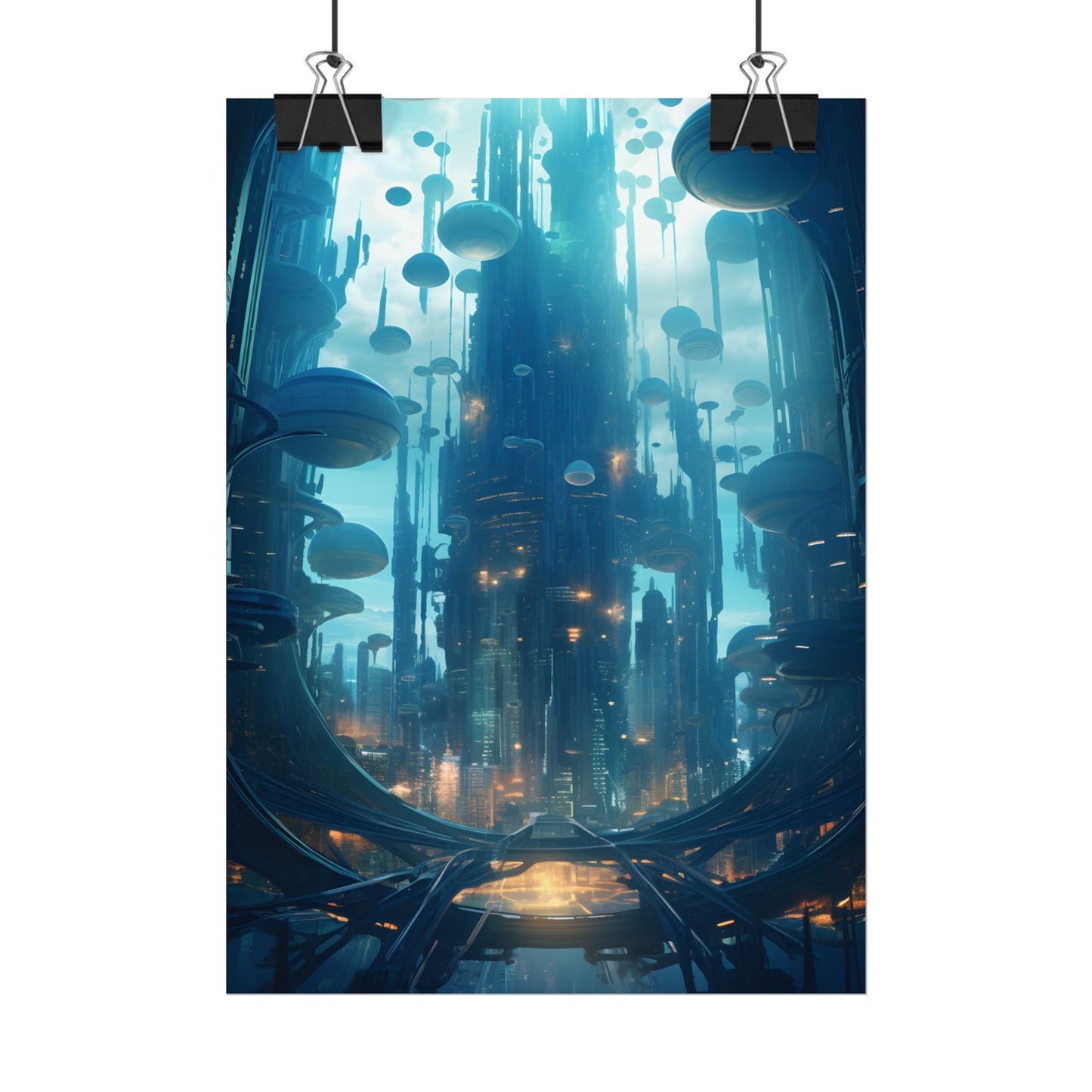 Underwater City of the Future: Modern Metropolis Digital Art - Poster