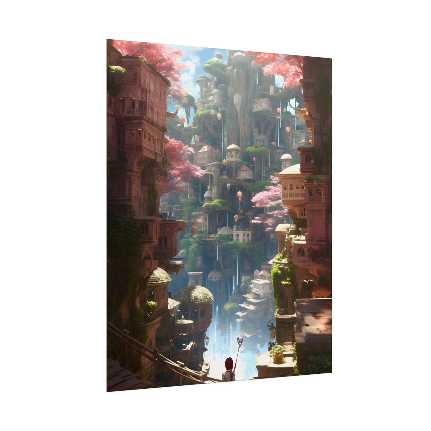 Dramatic Anime Cityscape: Birds Eye View Digital Art - Poster