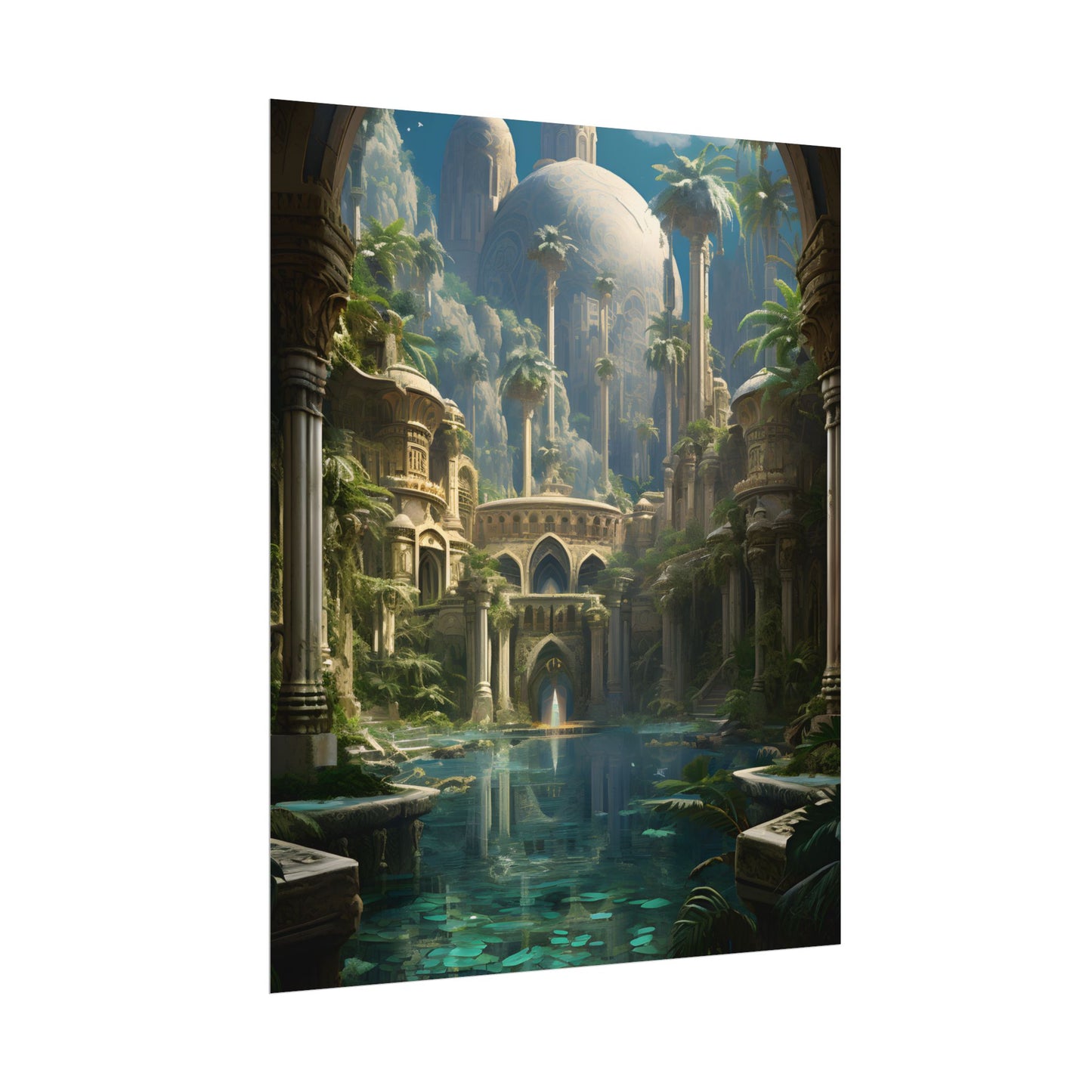 Majestic Desert Oasis: Arabian Nights-Inspired Bird's Eye View - Poster