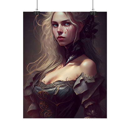 Blonde Female Portrait in a Dress: Stunning Artwork - Poster