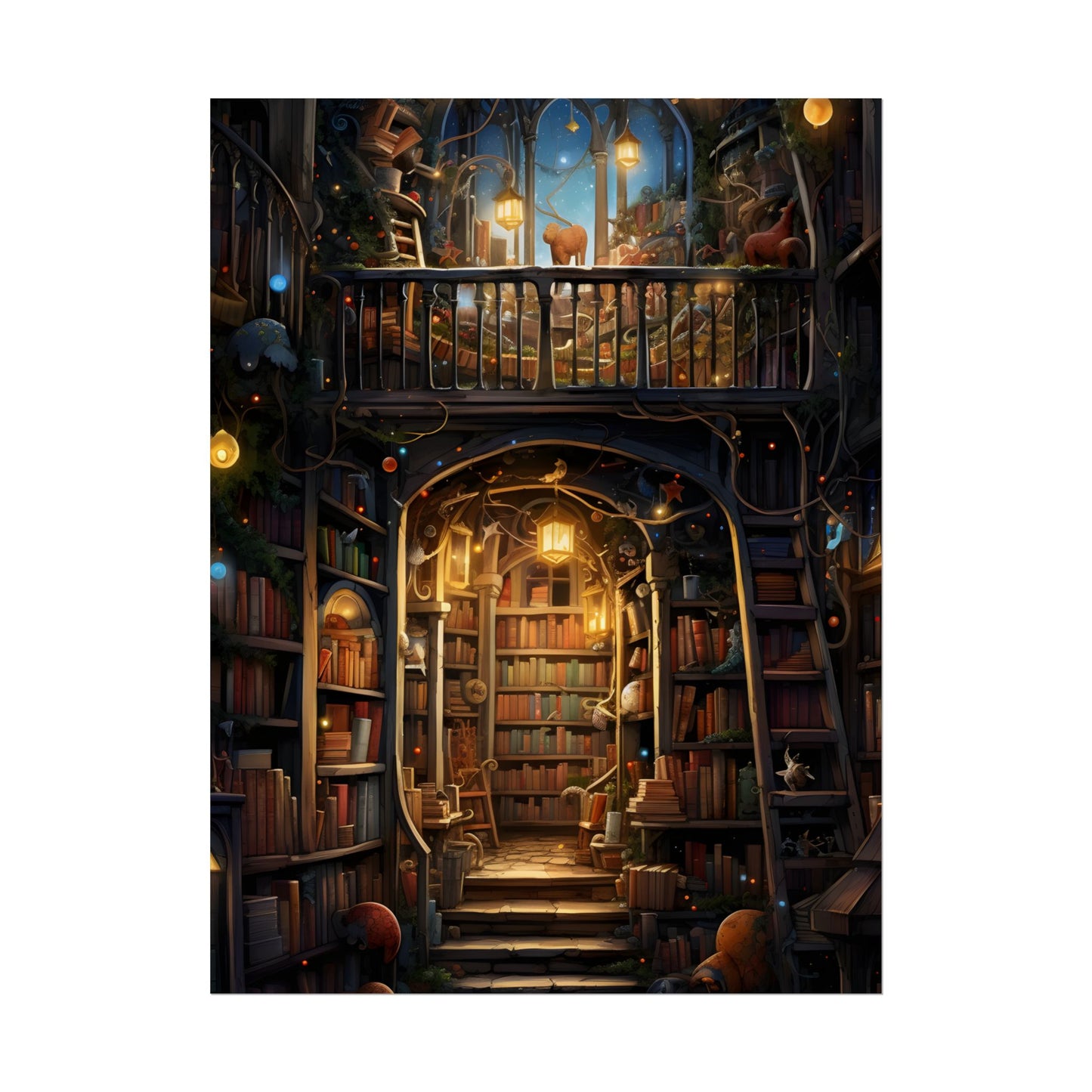 Magical Bookshop Art: A Serene & Enchanting Scene - Poster