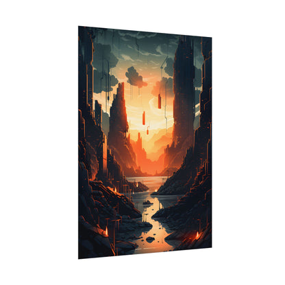 Cyberpunk Metropolis Ablaze: Nocturnal Digital Masterpiece - Poster
