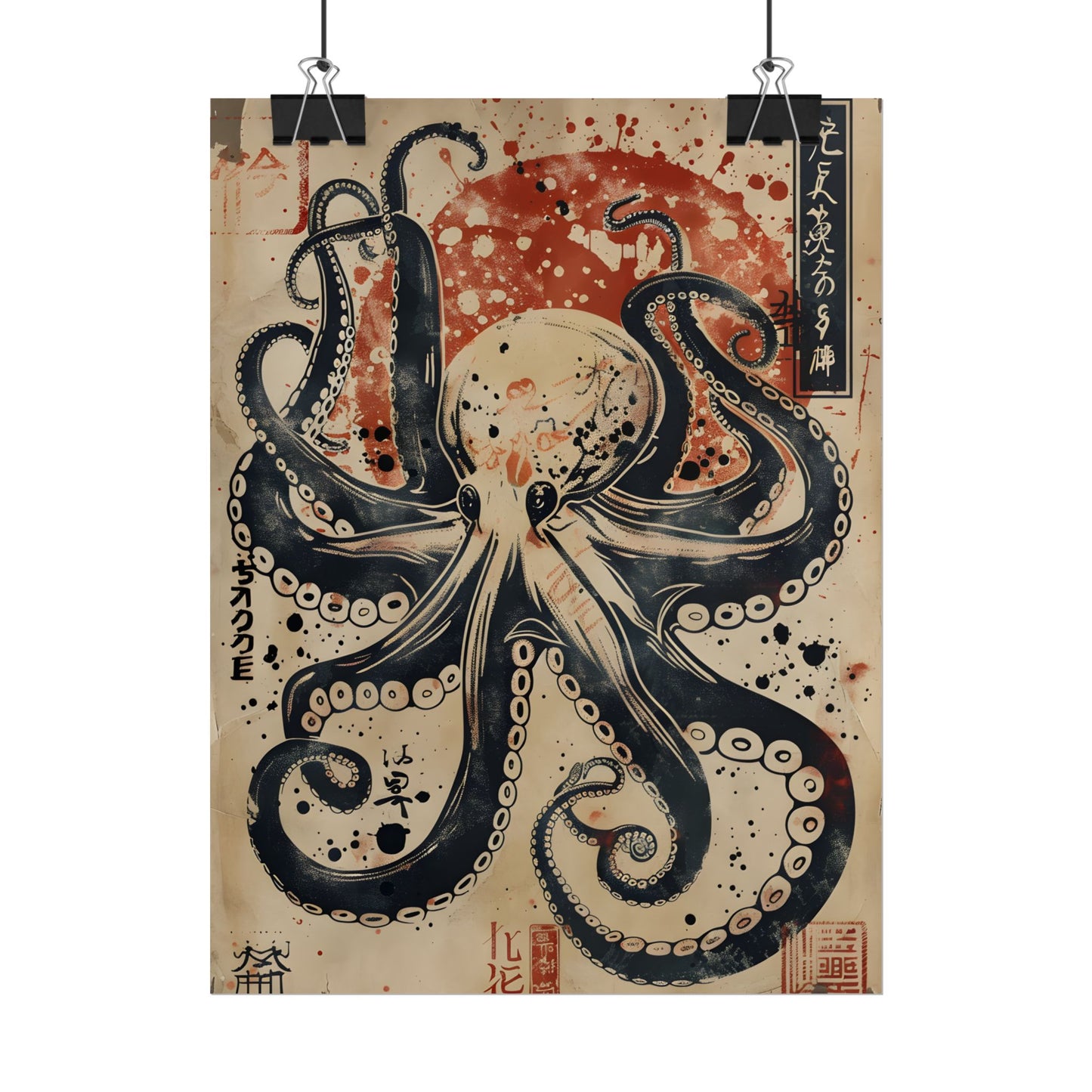 Stylized Octopus: Vibrant Japanese Ukiyo-E Artwork - Poster