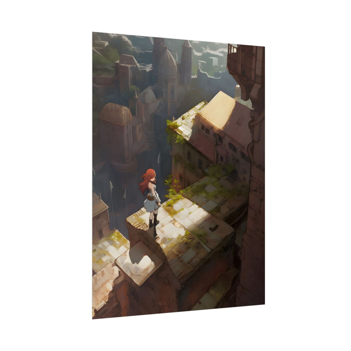 Dramatic Anime Red-Haired Heroine: Digital Artwork of Courage and Action - Poster