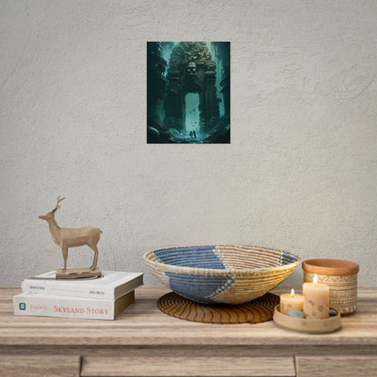 Lost Underwater Ancient City: Mysterious Blue Hues Art - Poster