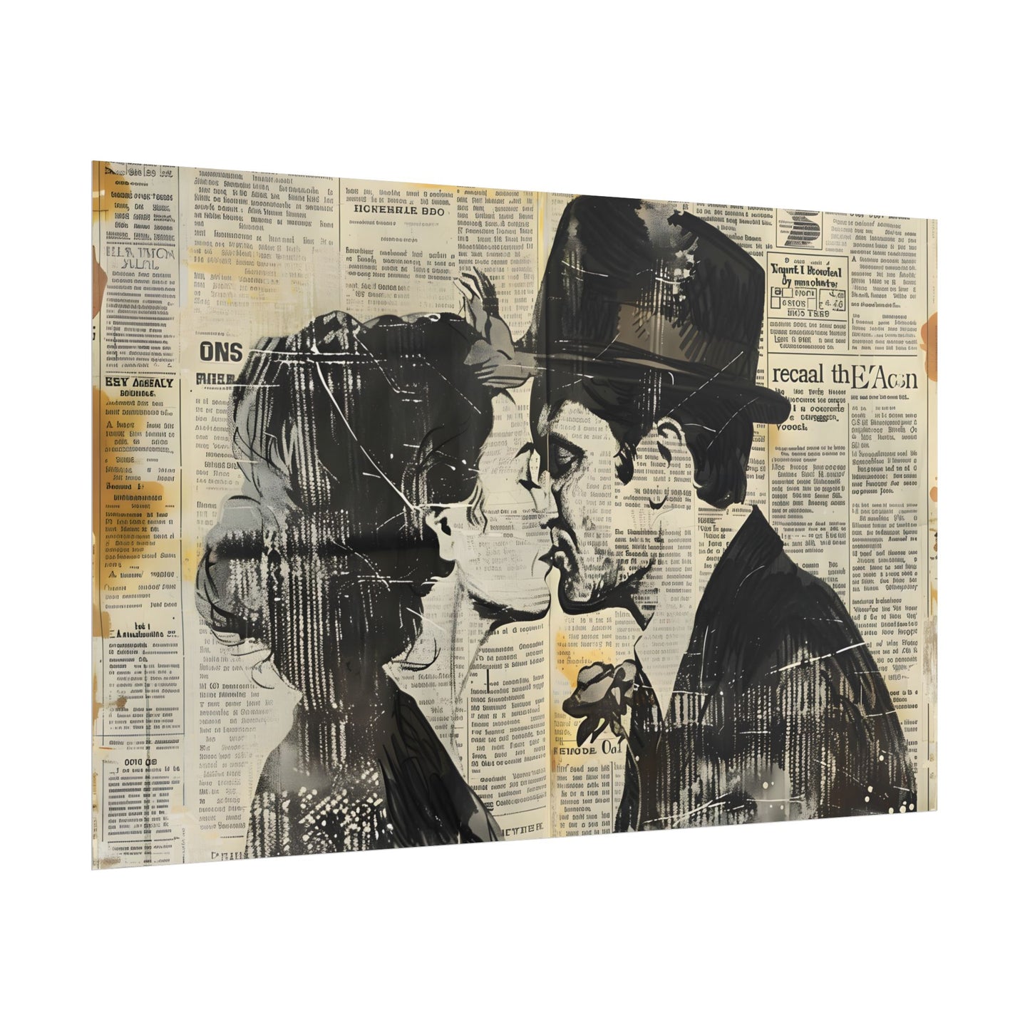 Vintage Romance Couples: Newsprint Artwork - Intimate Moments - Poster